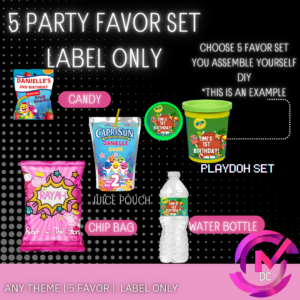 Build Your 5 Favor Package | LABELS ONLY UNFILLED | Medium Party Favor Package (Any Theme)